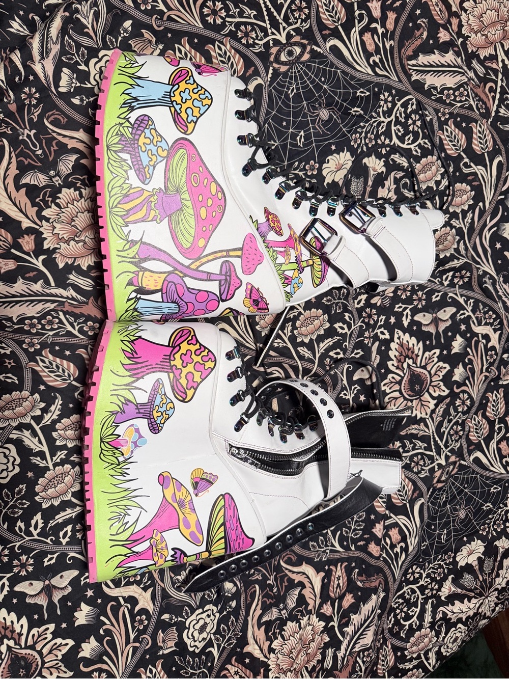 Current Mood by Dollskill Psychedelic Fairytale Double Stack Traitor Boots